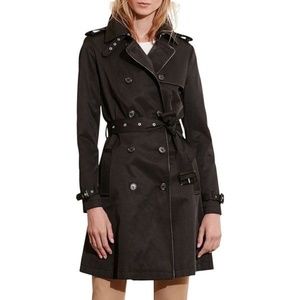 NWT Ralph Lauren Trench Coat Faux Leather Piping Long Jacket
